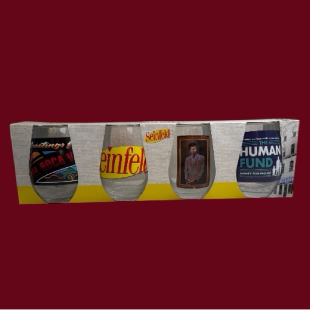 Vintage Seinfeld Drinking Glasses New in Box Set of 4